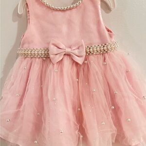 Pink Tulle Dress with Pearl Accents